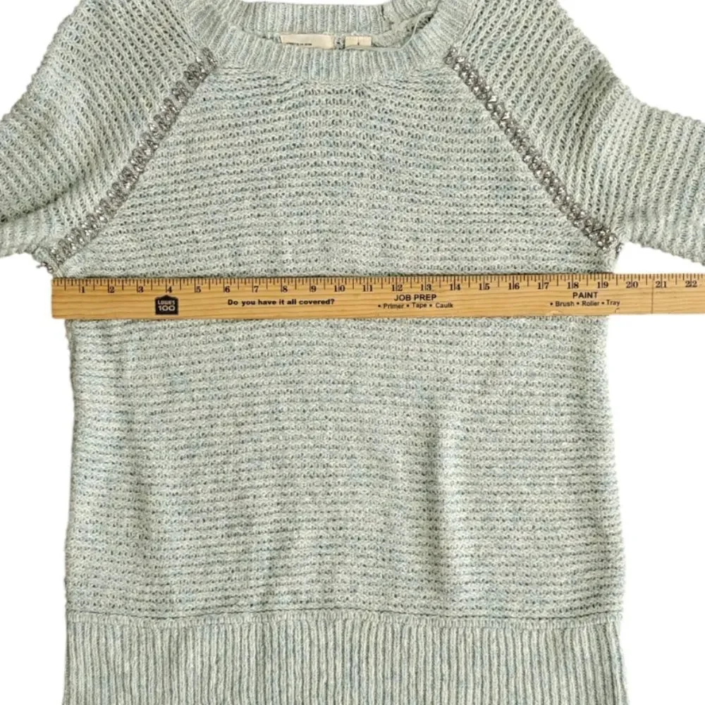 Sleeping On Snow Embellished Pale Blue Green Cotton Blend Crew Neck Sweater S